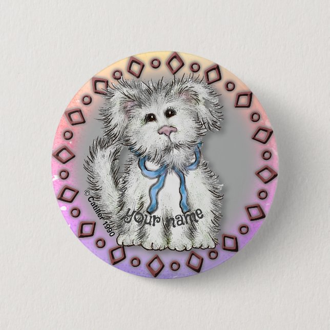 Shaggy Puppy Dog Button (Vorderseite)