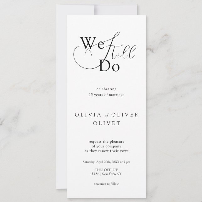Shailene Black and White Vow Renewal Einladung (Vorderseite)
