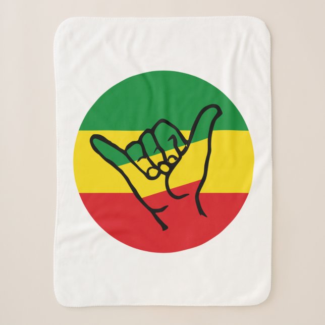 Shaka Hand mit Reggae-Farben Sherpadecke (Vorderseite)