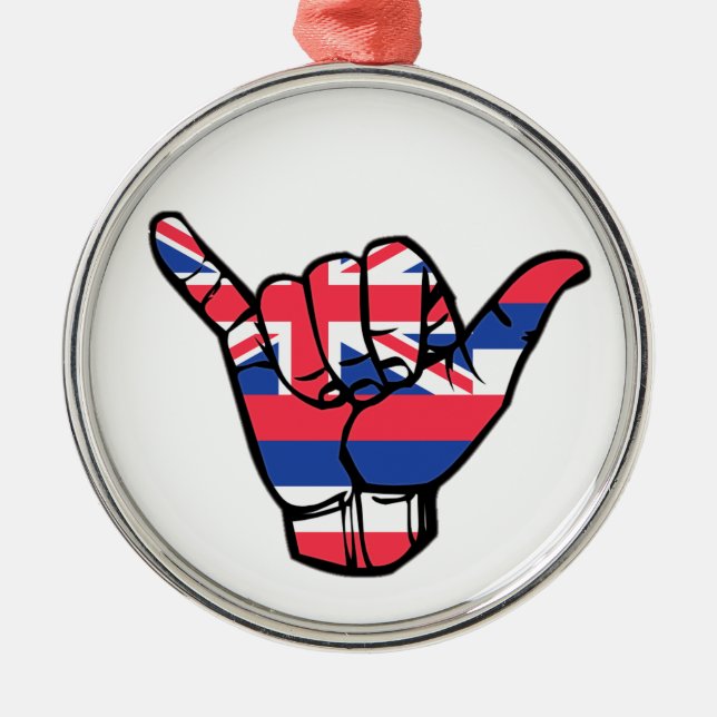 Shaka Hawaii Flag Ornament Aus Metall (Vorne)