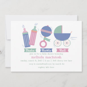 Shake Rattle & Roll Baby Dusche Einladung