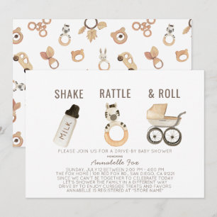 Shake Rattle & Roll Boho Drive-by Baby Shower Einladung