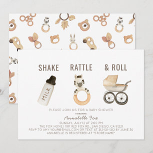 Shake Rattle & Roll Boho Watercolor Babydusche Einladung