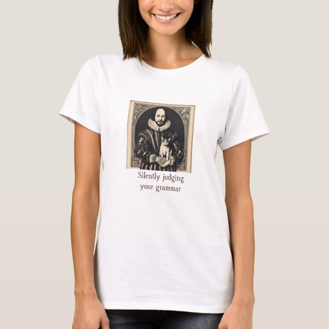 Shakespeare & Cat Stille Beurteilung der Grammatik T-Shirt (Vorderseite)