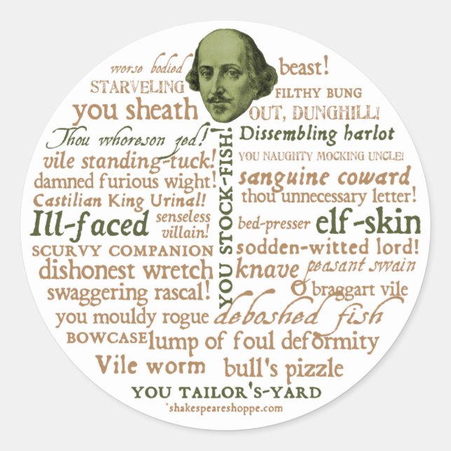 Shakespeare Insultsammlung Runder Aufkleber (Vorderseite)