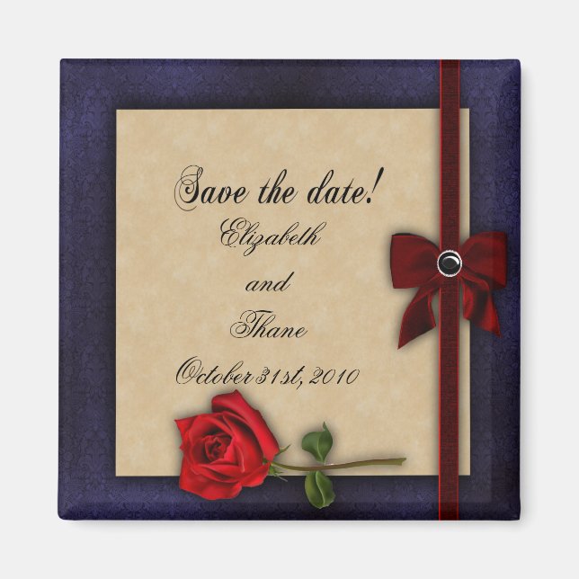 Shakespeare Rose Hochzeit speichern das Datum Magnet (Vorne)