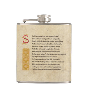 Shakespeare-Sonett 18 (XVIII) auf Pergament Flachmann