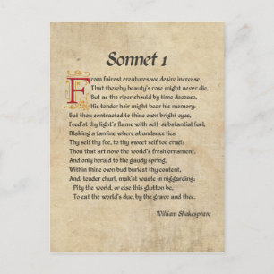 Shakespeare Sonett 1 Pergament Postkarte