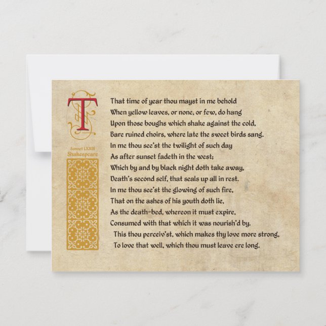 Shakespeare-Sonett 73 (LXXIII) auf Pergament Einladung (Rückseite)