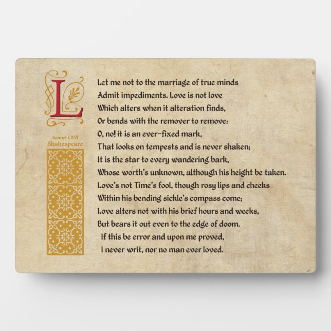 Shakespeare Sonnet 116 (CXVI) auf Pergament Fotoplatte (Vorderseite)
