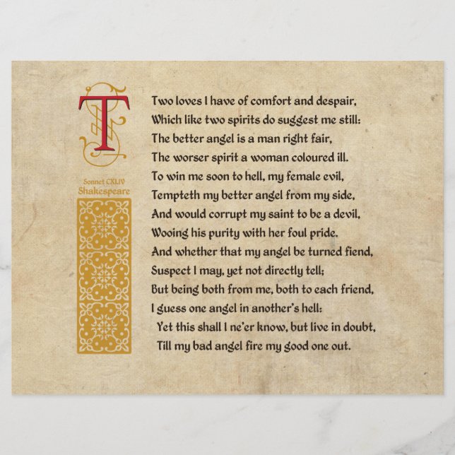 Shakespeare Sonnet 144 (CXLIV) auf Pergament Flyer (Vorne)