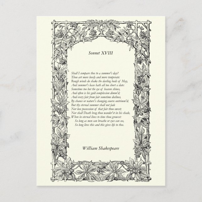 Shakespeare Sonnet # 18 Postkarte (Vorderseite)