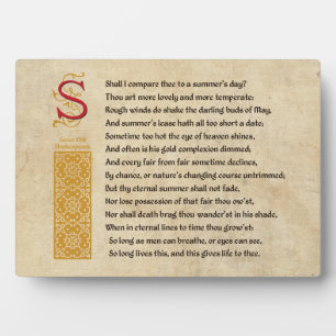 Shakespeare Sonnet 18 (XVIII) auf Pergament Fotoplatte