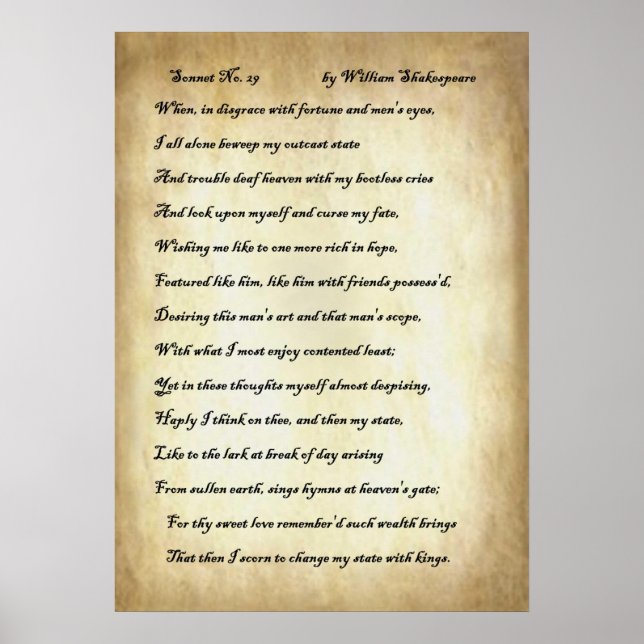 Shakespeare Sonnet 29 Poster (Vorne)