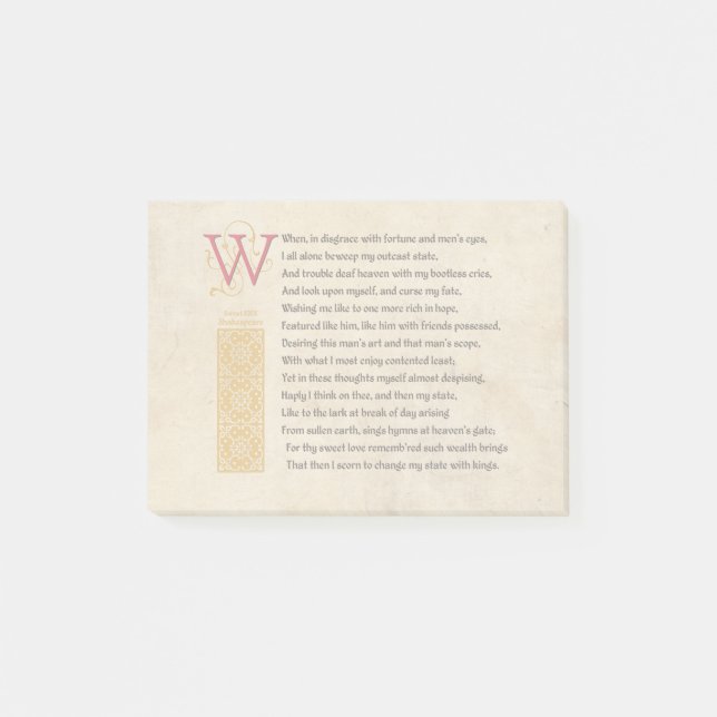 Shakespeare Sonnet 29 (XXIX) auf Parchment Post-it Klebezettel (Vorderseite)