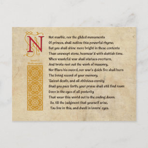 Shakespeare Sonnet 55 (LV) auf Pergament Postkarte