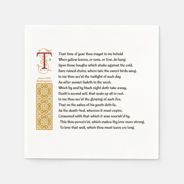 Shakespeare Sonnet 73 (LXXIII) auf Pergament Serviette (Vorderseite)