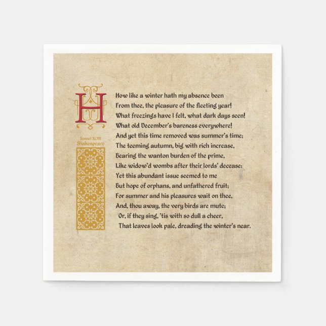 Shakespeare Sonnet 97 (XCVII) auf Pergament Serviette (Vorderseite)