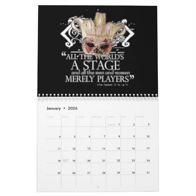 Shakespeare-Theater- maskiert Wandkalender (Jan 2026)