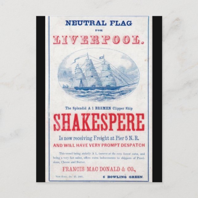 Shakespere Clipper Segelschiff 1861 Postkarte (Vorderseite)