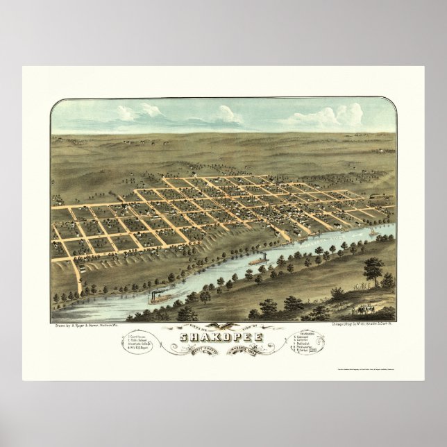 Shakopee, MN Panorama Karte - 1869 Poster (Vorne)