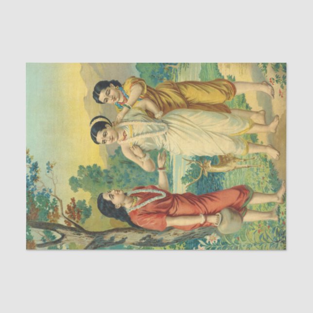 Shakuntala Sakhi von Raja Ravi Varma Seidenpapier (Vorderseite)