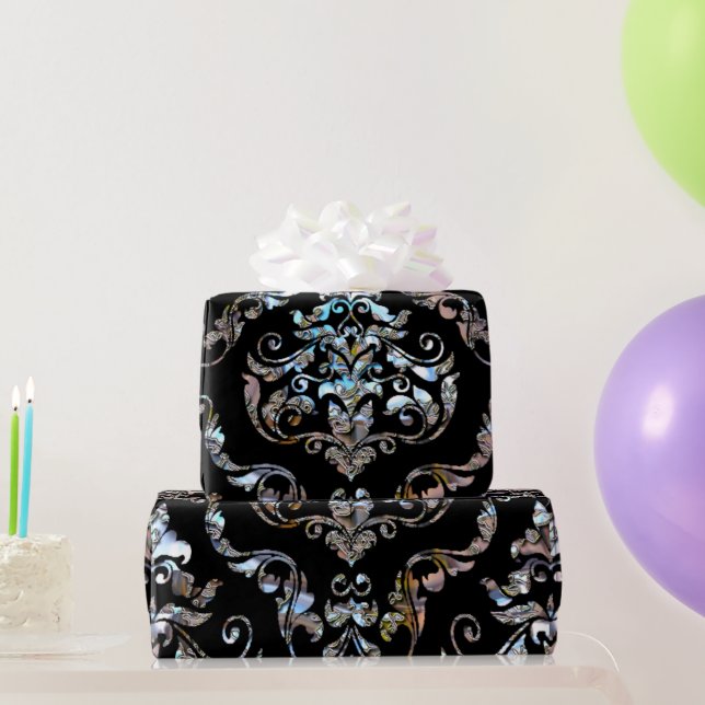 Shalliveye III Baroque Damask Glossy Elegante Geschenkpapier (Partygeschenke)