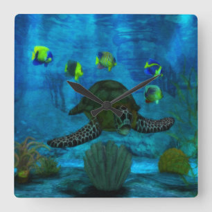 Shallow Waters Aquatic Quadratische Wanduhr