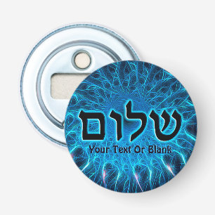 Shalom auf blauem Fraktal Flaschenöffner