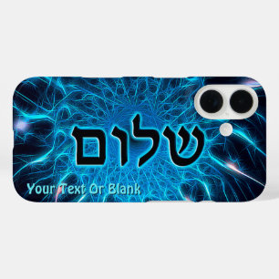 Shalom auf blauem Fraktal iPhone 16 Hülle