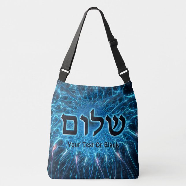 Shalom auf blauem Fraktal Tragetaschen Mit Langen Trägern (Vorderseite)