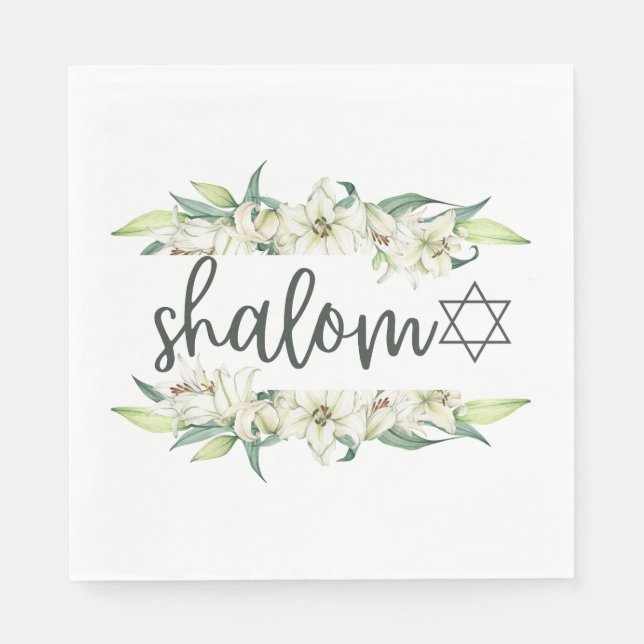 Shalom (mit Lilies und Stern von David) Serviette (Vorderseite)