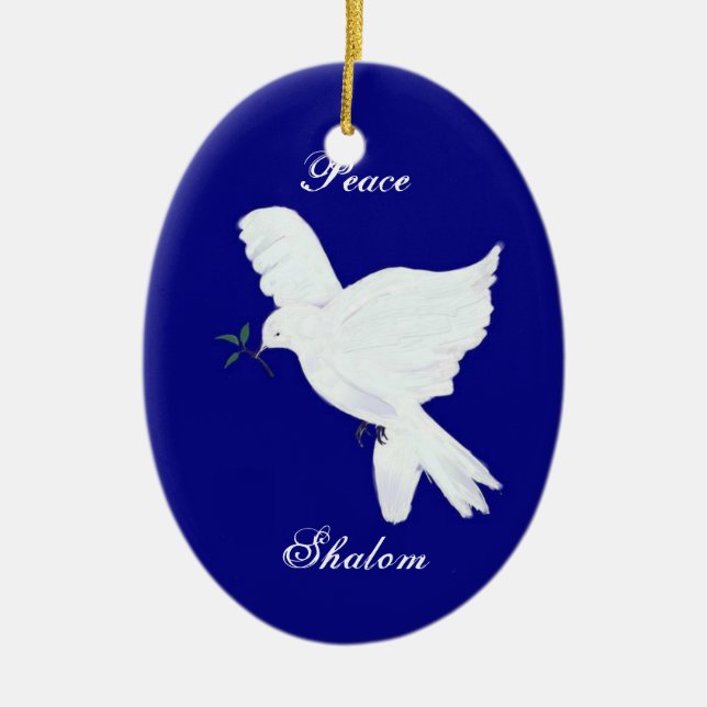 Shalom-Weiße Friedenstauben-Verzierung Keramik Ornament (Vorne)