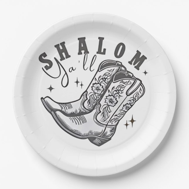 Shalom Y'all Cowboy Jewish Hanukkah West Pappteller (Vorderseite)