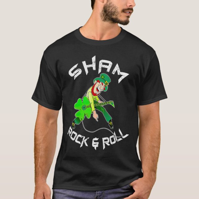Sham Rock and Roll Kleeblatt Guitar Lover St Patri T-Shirt (Vorderseite)