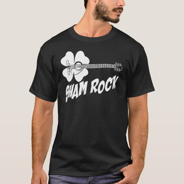 Sham Rock St Patricks Day Funny Kleeblatt Guitar T-Shirt (Vorderseite)
