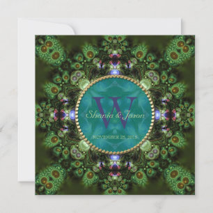 Shaman Spirit Nature Green Monogram Verlobung Einladung