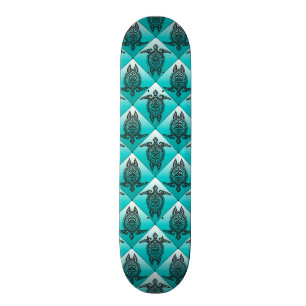 Shamanic Meeresschildkröte-Muster - cyan-blau Skateboard