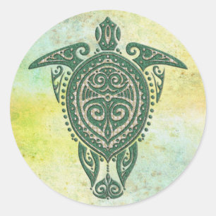 Shamanic Meeresschildkröte-Symbol + Ihre Ideen Runder Aufkleber