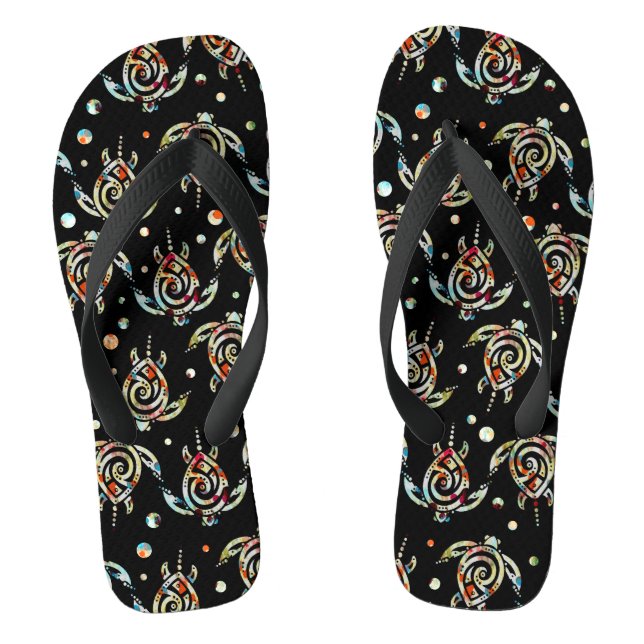 Shamanic Sea Turtles Muster + Ihr Rücken. Flip Flops (Fußbett)