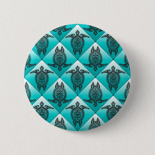 Shamanic Sea Turtles Pattern - cyan Button (Vorderseite)