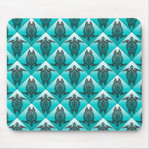Shamanic Sea Turtles Pattern - cyan Mousepad