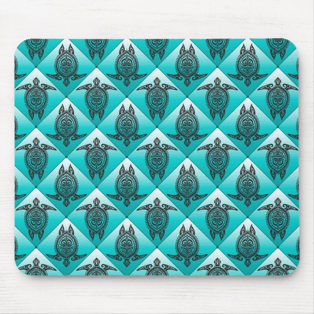 Shamanic Sea Turtles Pattern - cyan Mousepad (Vorne)