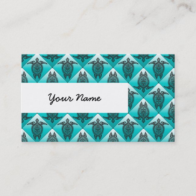 Shamanic Sea Turtles Pattern - cyan Visitenkarte (Vorderseite)