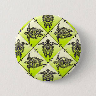Shamanic Sea Turtles Pattern - Green Button
