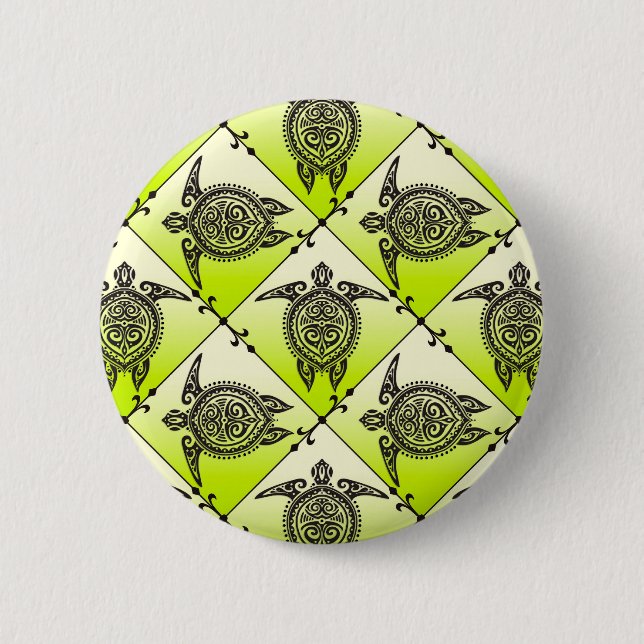 Shamanic Sea Turtles Pattern - Green Button (Vorderseite)
