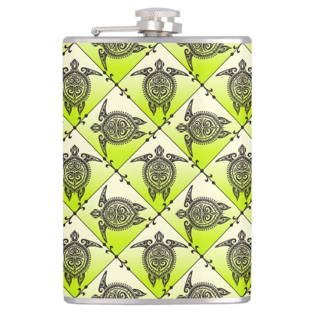 Shamanic Sea Turtles Pattern - Green Flachmann (Vorderseite)