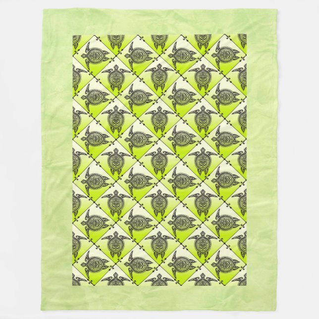 Shamanic Sea Turtles Pattern - Green Fleecedecke (Vorderseite)