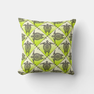 Shamanic Sea Turtles Pattern - Green Kissen