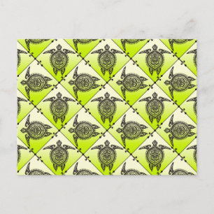 Shamanic Sea Turtles Pattern - Green Postkarte